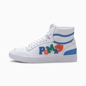 Puma Ralph Sampson Mid Badges Férfi Kosárlabda Cipő Fehér Szürke Kék | HU89900