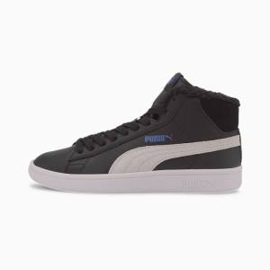 Puma Smash V2 Mid Fur Youth Fiú Tornacipő Fekete Fehér | HU60138