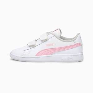 Puma Smash v2 Bőr Lány Tornacipő Fehér Rózsaszín | HU21764