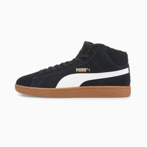 Puma Smash v2 Mid Téli Férfi Tornacipő Fekete Fehér | HU17445