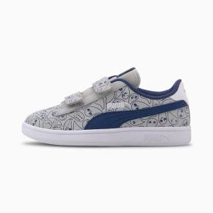 Puma Smash v2 Monster Family Fiú Tornacipő Sötétkék Fehér Szürke | HU98017