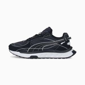 Puma Wild Rider Embroidered Férfi Tornacipő Fekete Fehér | HU66457